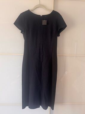 Club Monaco Chic Black/navy blue Wool Textured Midi Dress $249 new size 4